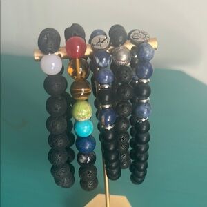 5 Piece Set Vibrant Crystal Lava Bead Charm Stretch Bracelets Collection